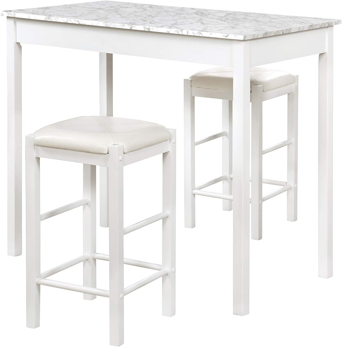 Linon White 3 Piece Faux Marble Tavern Set