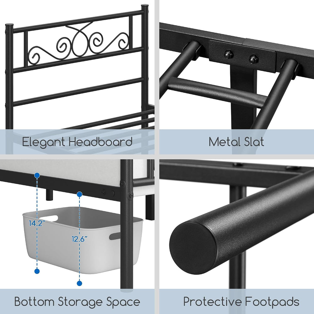 Yaheetech Twin Metal Bed Frame with Scroll Headboard and Footboard Black