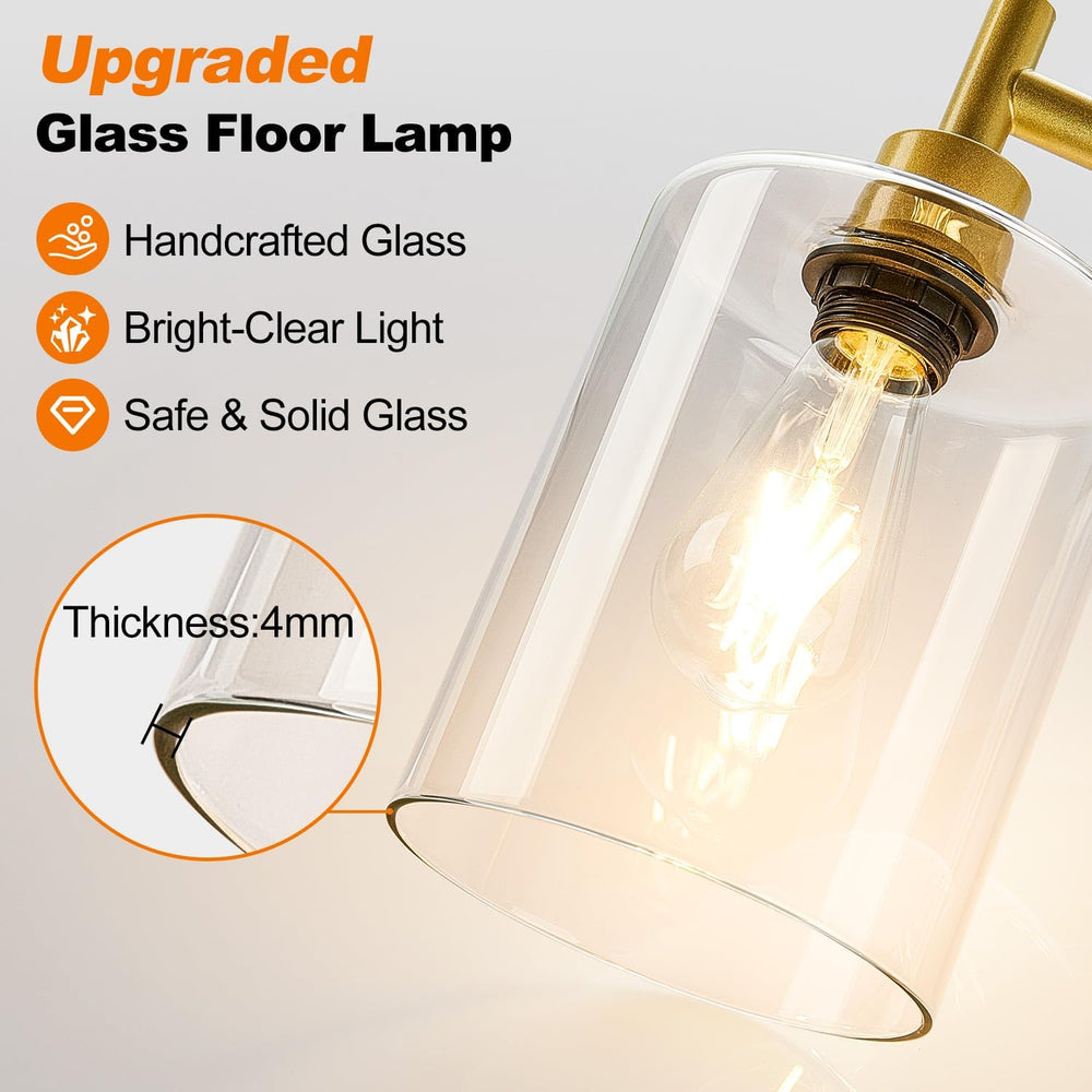 【Upgraded】 Dimmable Floor Lamp for Living Room with Clear Glass Lampshade, Go...