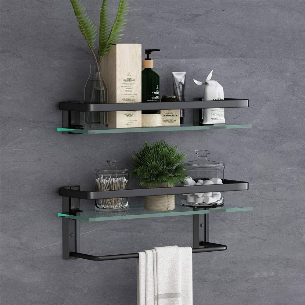 VOLPONE Glass Bathroom Shelf with Towel Bar 15.7in Bathroom Wall Shelves Rust...