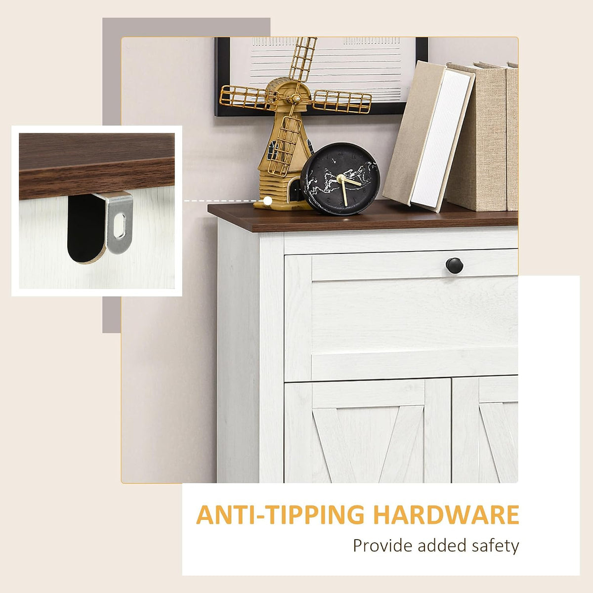 HOMCOM Farmhouse Barn Door Accent Cabinet with Double Doors White
