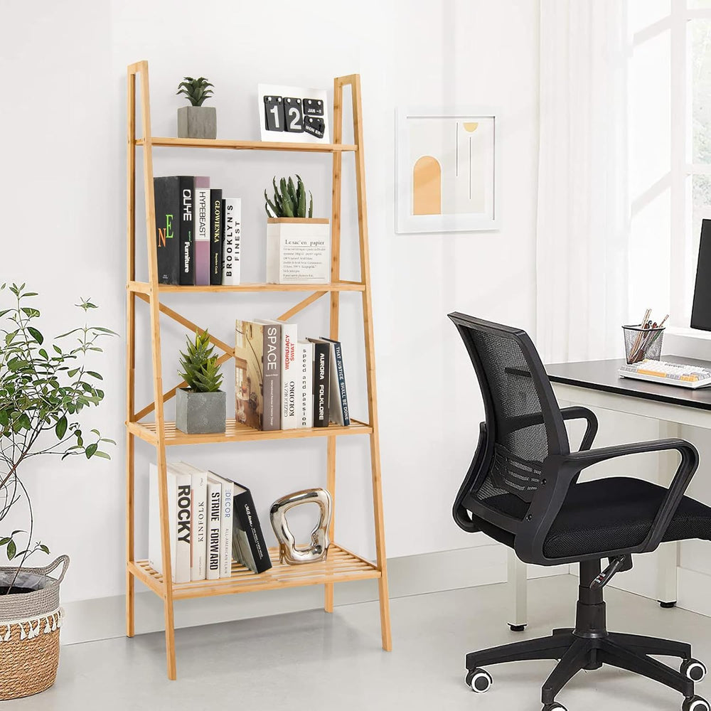 GIANTEX 4-Tier Bamboo Bookshelf, Multifunctional Storage Display Rack Shelves...