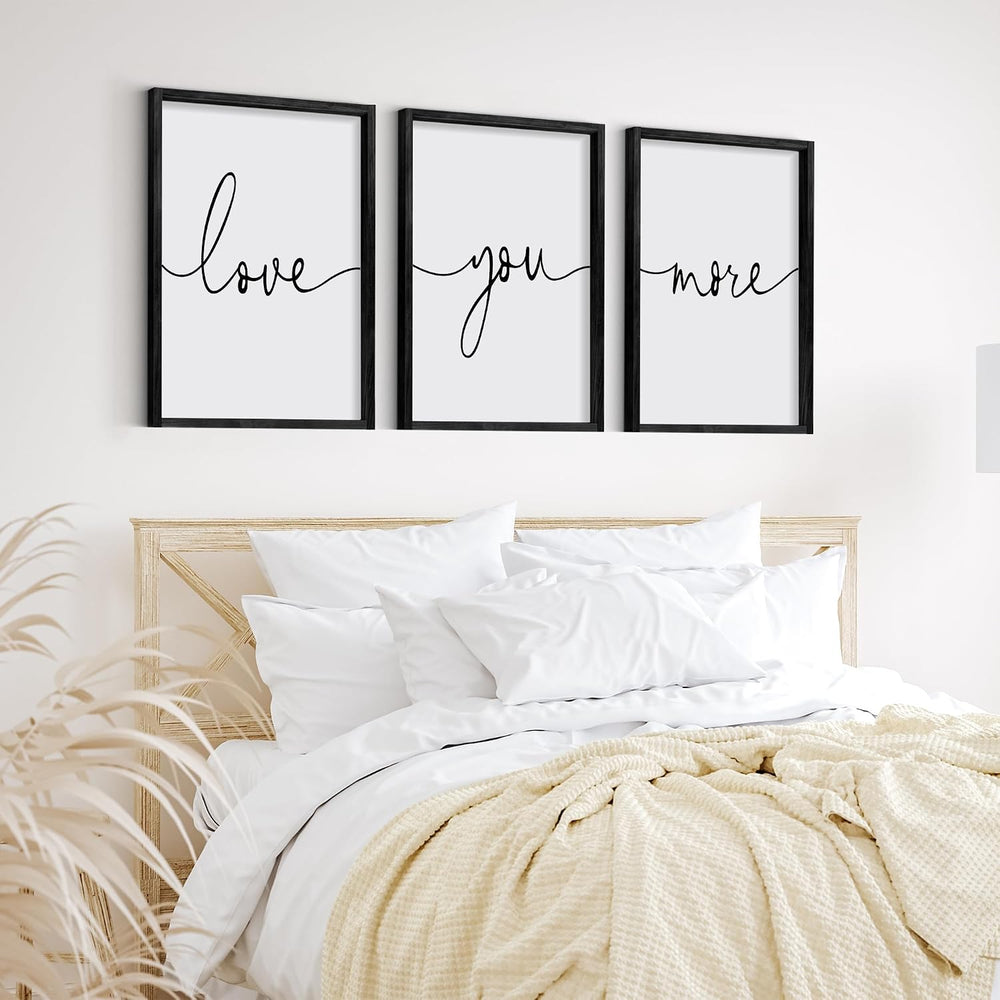 Heiple Love You More Sign Set of 3 Framed Above Bed Wall Decor Farmhouse Bedr...