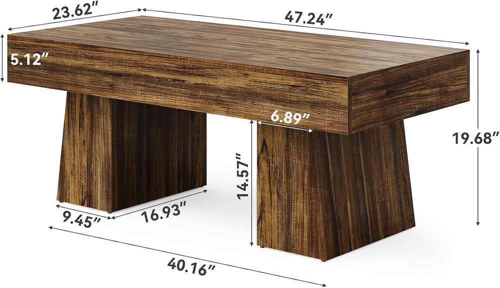 LITTLE TREE Farmhouse Coffee Table, 47 Inches Living Room Table, Rectangular ...