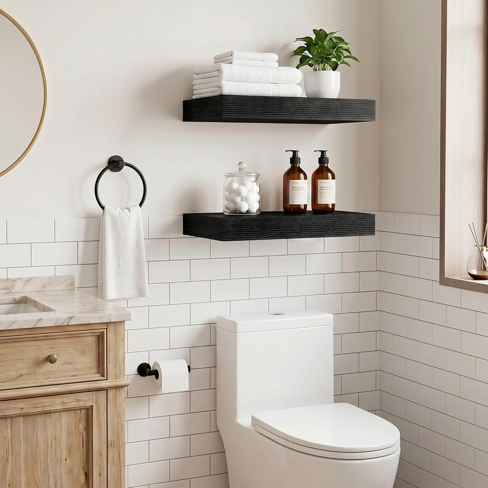 Dreamland Floating Shelves for Bathroom, 16 Inch Wall Mounted Shelf Black