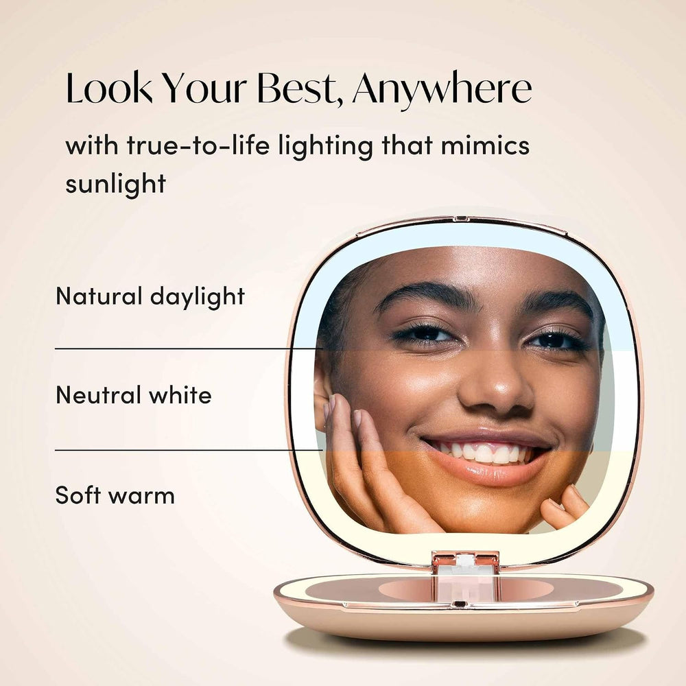 Fancii Mila 2 Compact Makeup Mirror with LED Light, Rechargeable, 10x /1x Mag...