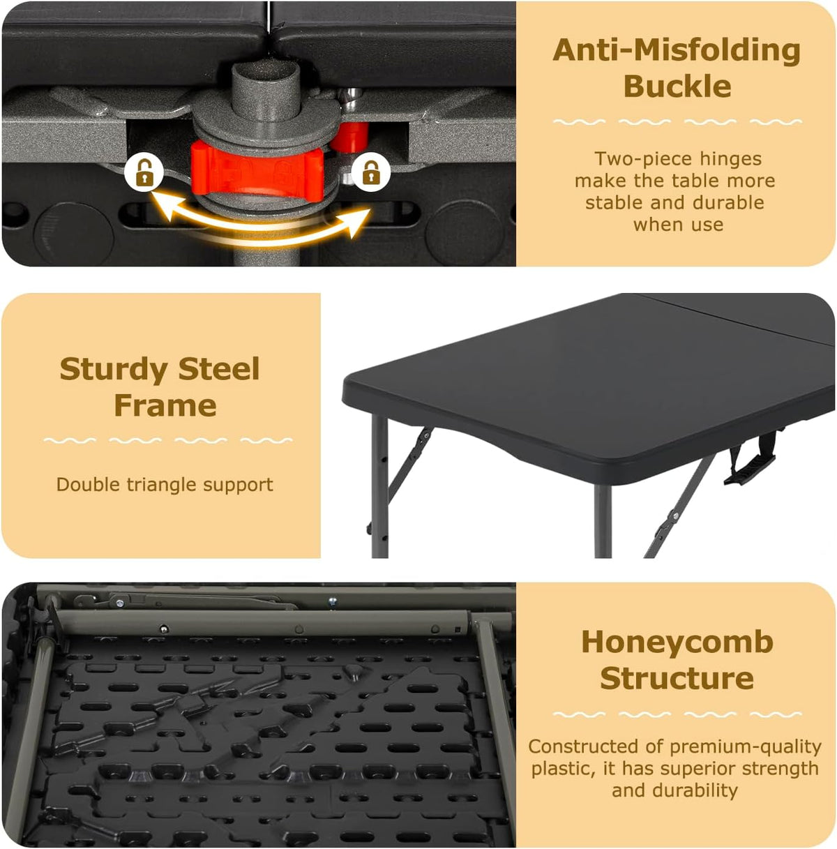 FDW | 4FT Folding Table | Black | Portable Plastic Table
