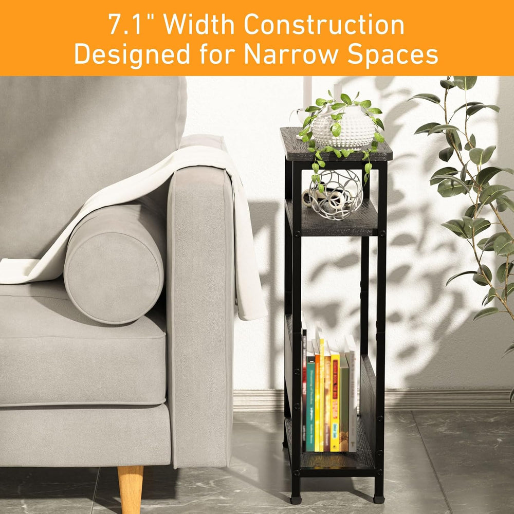 THUMEYE 7.1" Narrow Side Table for Small Spaces, 3 Tier Small End Table ...