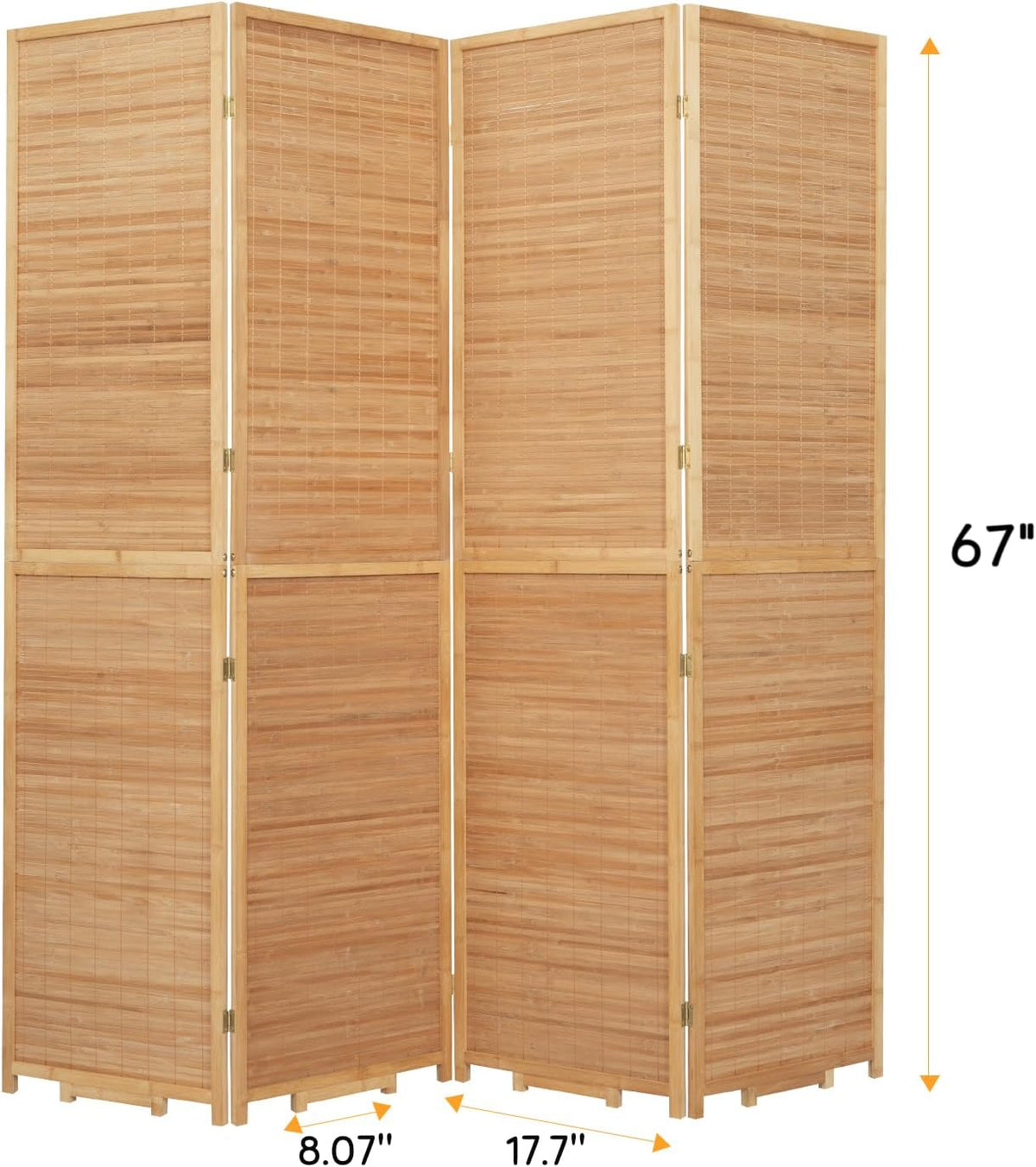 Bamboo Mesh Woven Room Divider 5.6FT,4 Panel Folding Privacy Screen,Brown