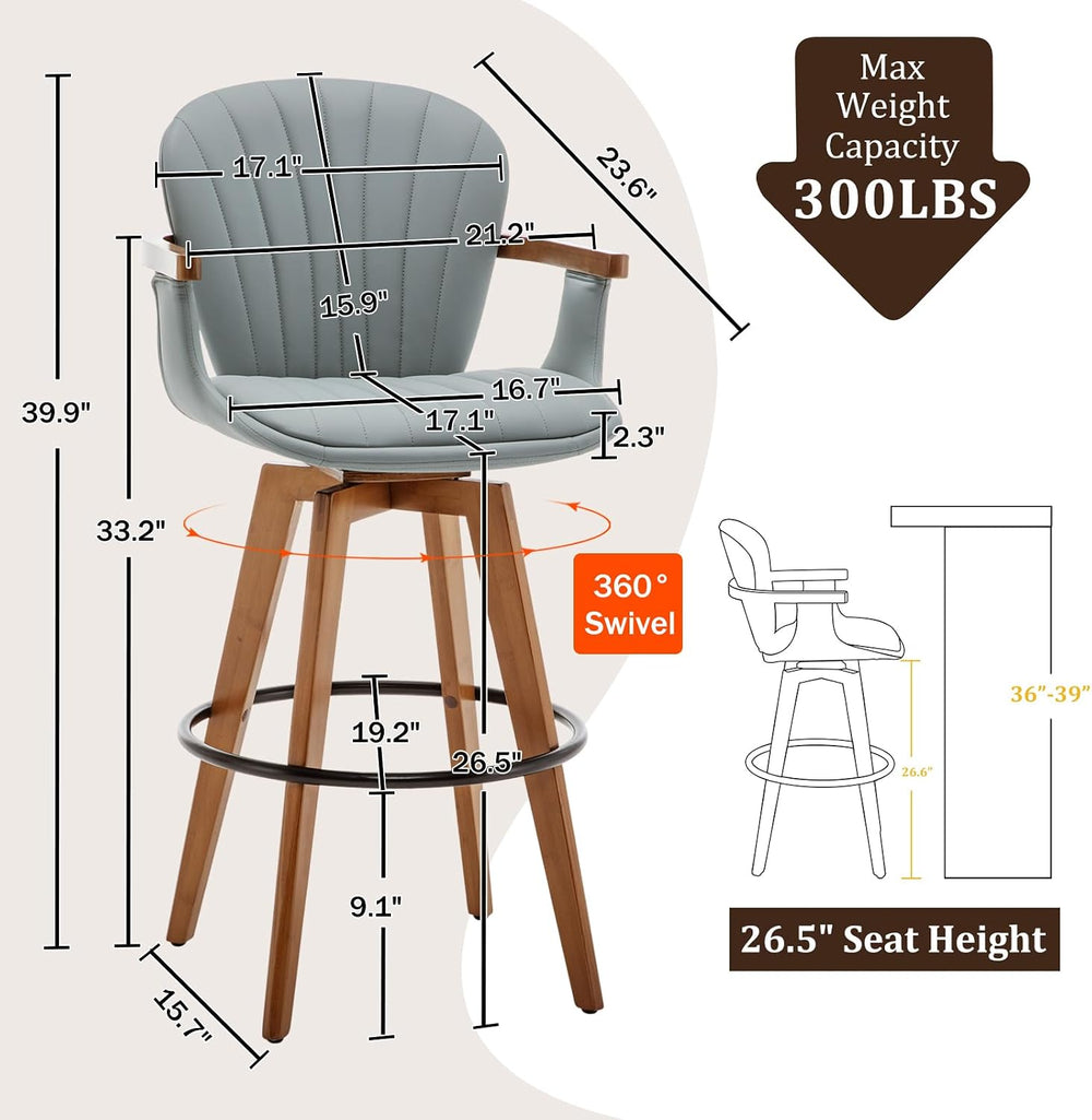 LUNLING 26” Counter Height Stools Set of 2,Mid Century Modern Bar Stools,Blue...