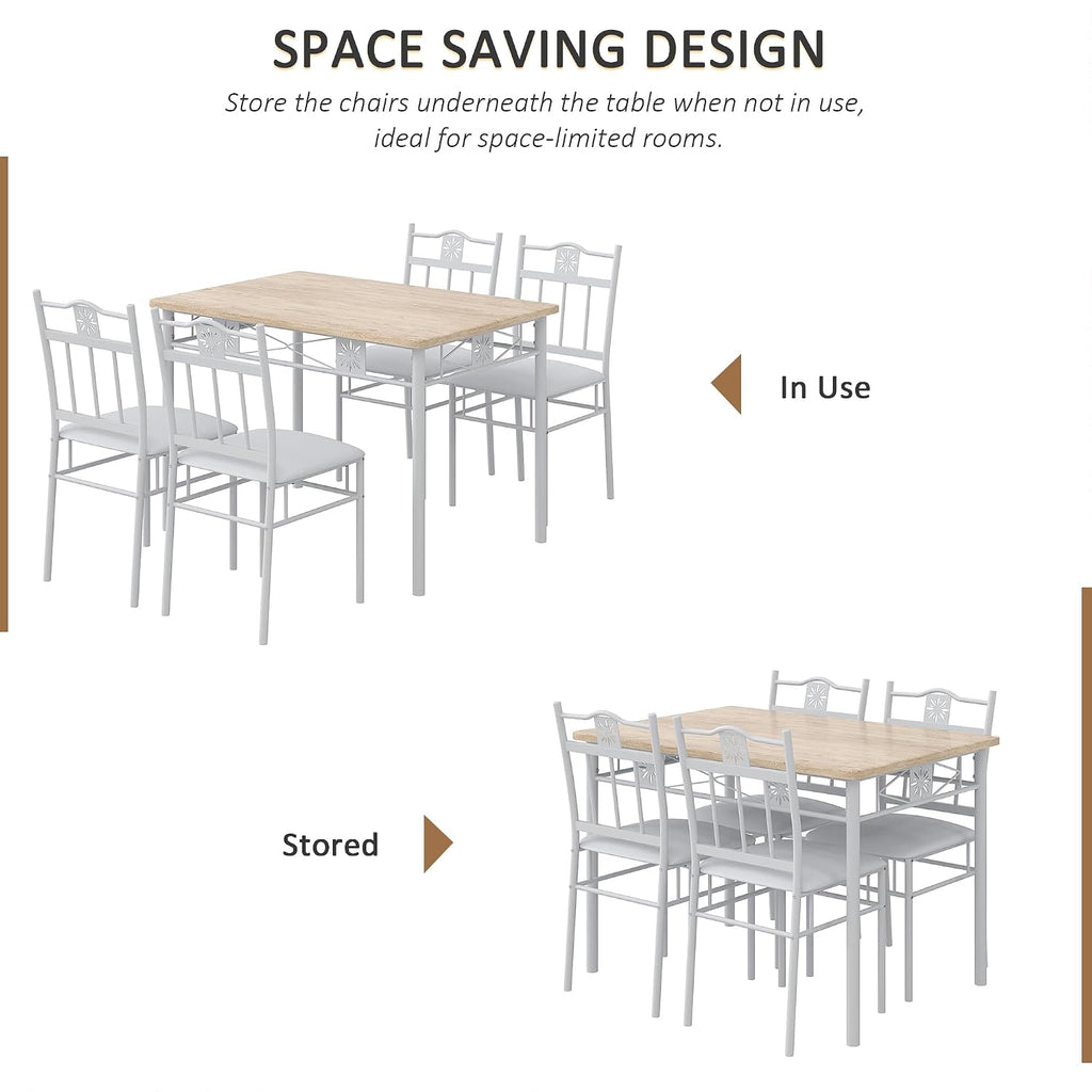 vecelo 5 piece dining table set for 4 showing dimensions