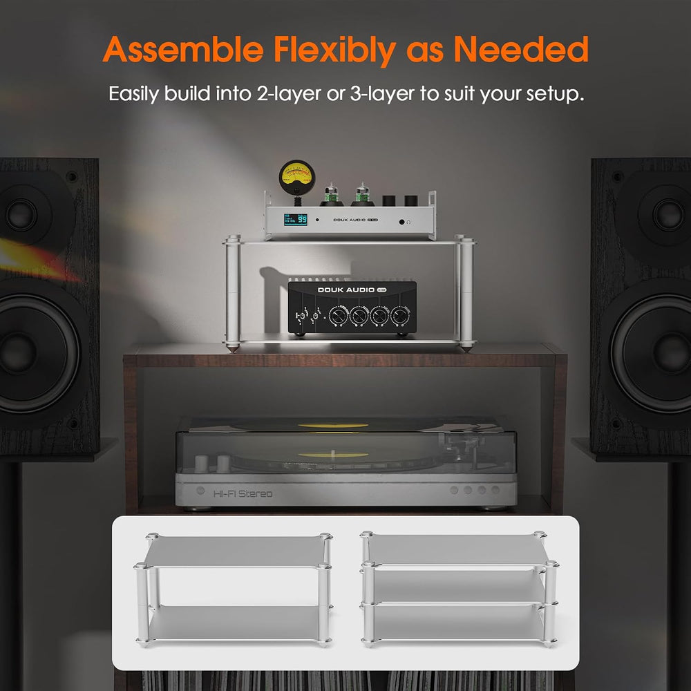 DoukAudio Aluminum Audio Rack Stand: Multi Layer Desktop HiFi Shelf for Ampli...