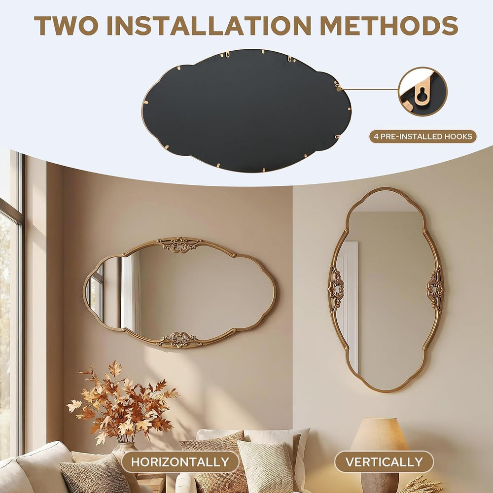 Besdomus Oversize Gold Oval Mirror: 48"x26" Large Antique Ornate Mi...