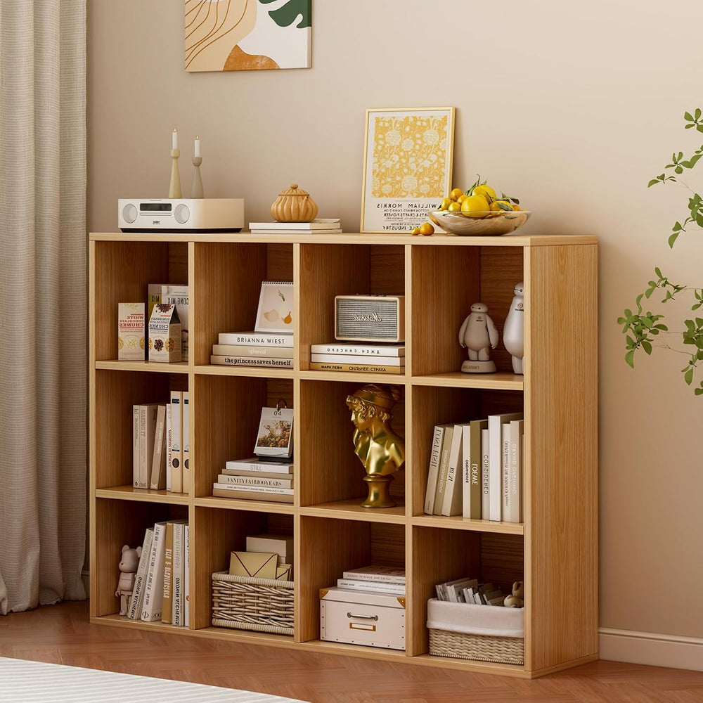 OSCHF 12-Cube Storage Shelf Bookcase, Oak