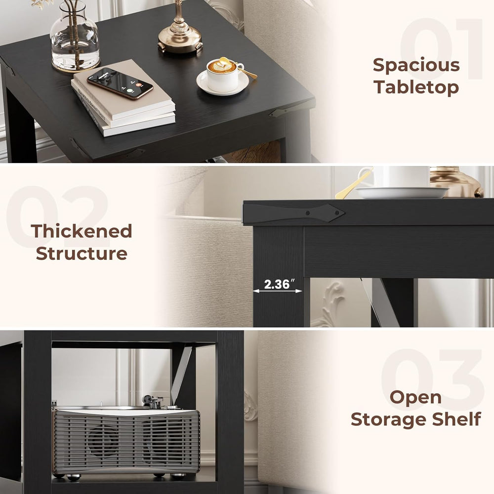 Homieasy 3-Piece Living Room Table Set: Coffee Table & 2 End Tables, Black