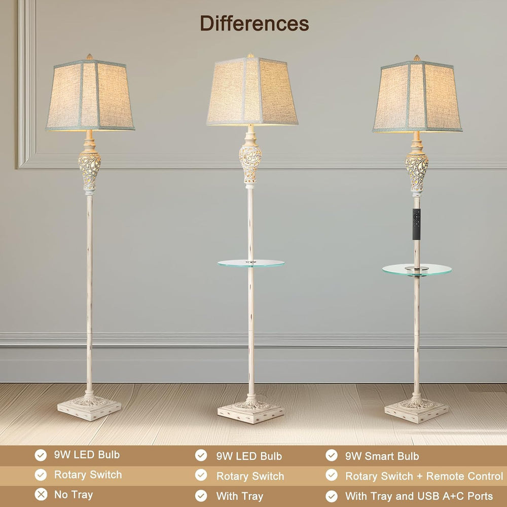 Rustic Floor Lamp with Nightlight for Living Room, Vintage Standing Lamp