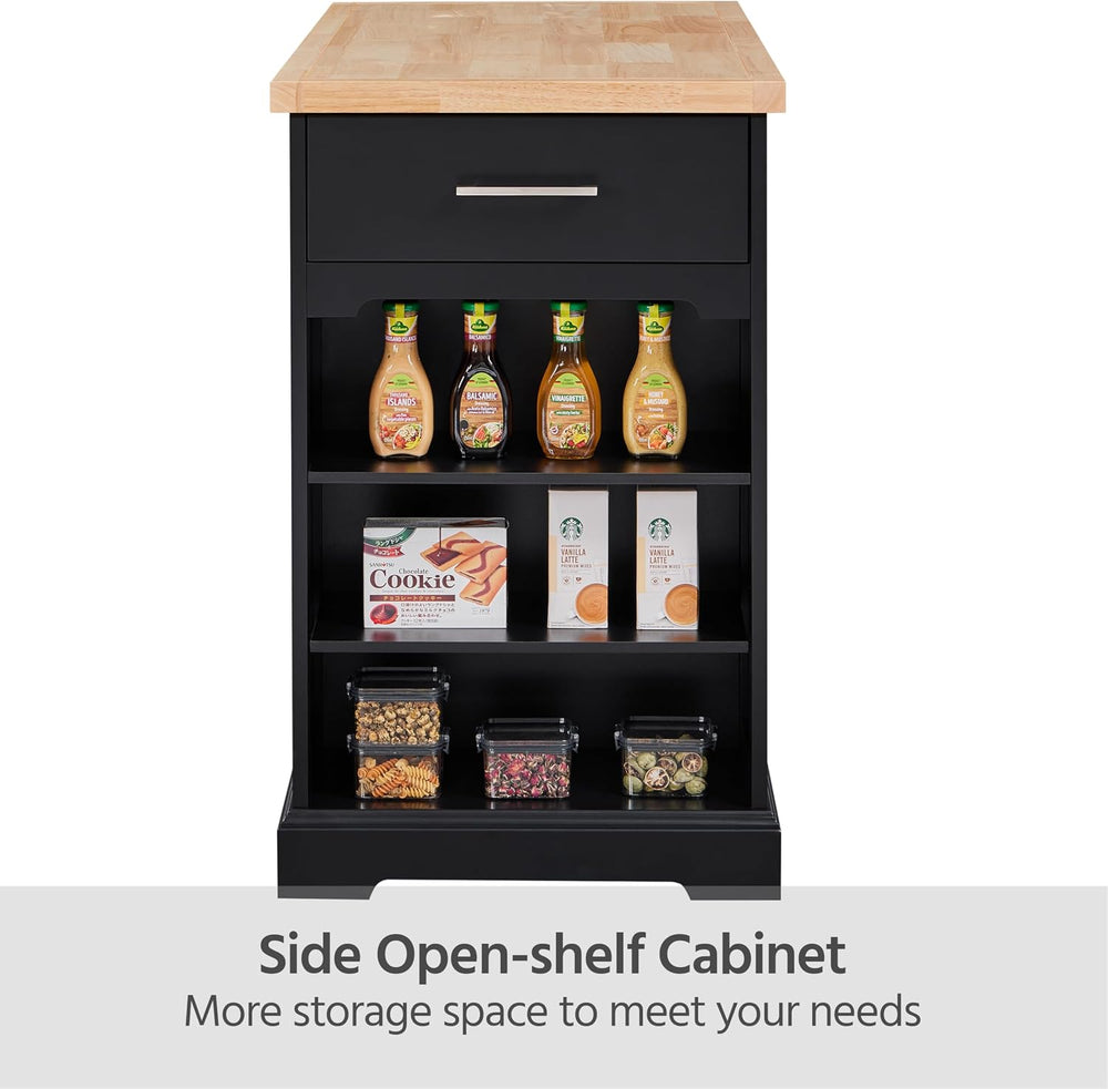 Yaheetech Rolling Kitchen Island Cart with 3 Drawers & Open Shelves, Black