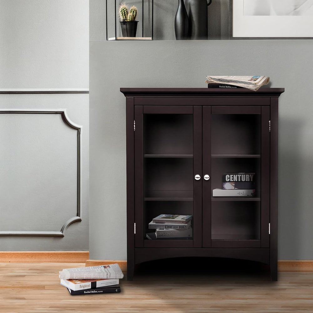 Teamson Home Madison Wooden Floor Cabinet with 2 Glass Doors, Espresso