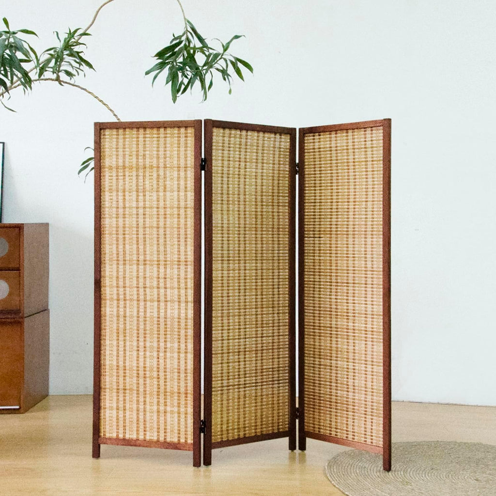 3 Panel Short Panel Divider Screen,3.95 FT Tall Bamboo Room Divider Folding Privacy Screen,Short Panel Divider Freestanding Room Divider for Room Seperation,Brown