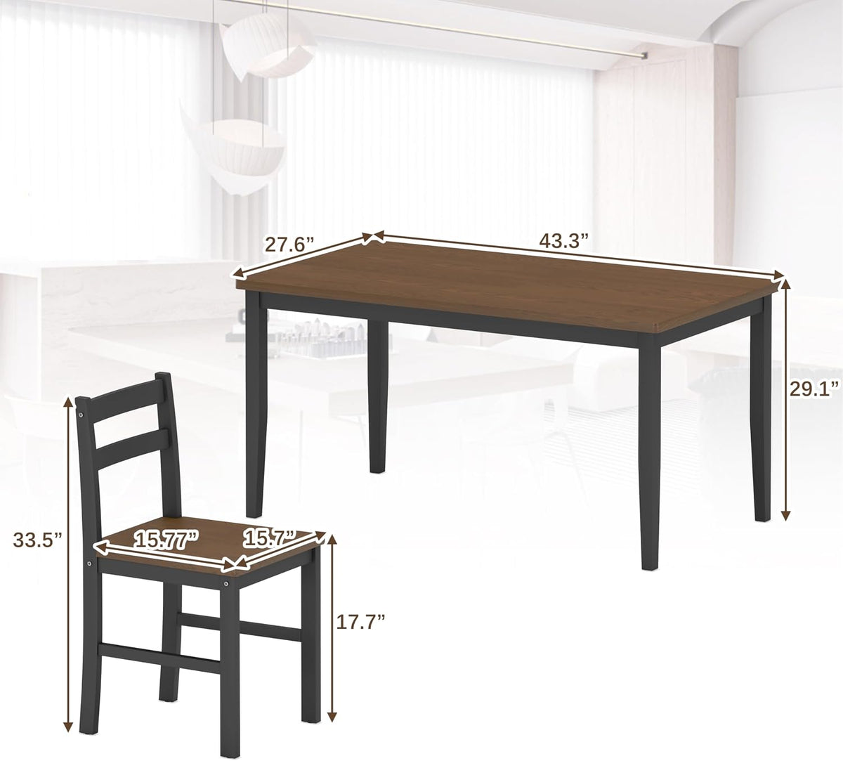 5 piece dining table set, solid wood dining shown in use