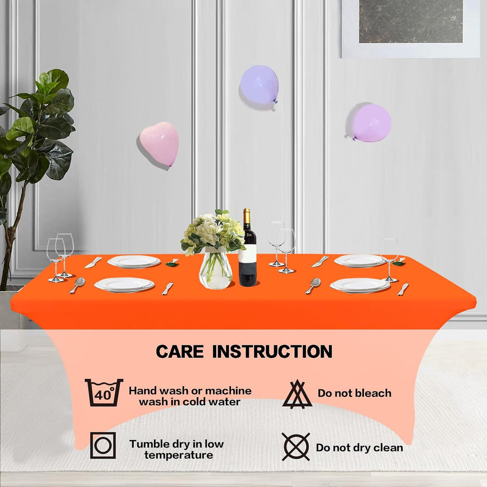 IVAPUPU 2 Pack 6FT Table Cloth for Rectangular Spandex Orange Table Cover