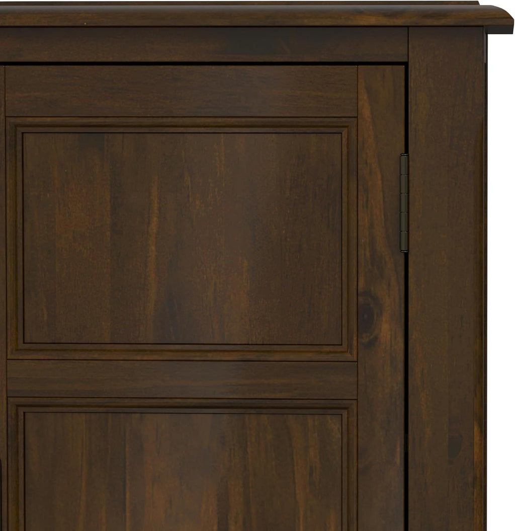 SIMPLIHOME Burlington 30" Wide Solid Wood Cabinet in Mahogany Brown