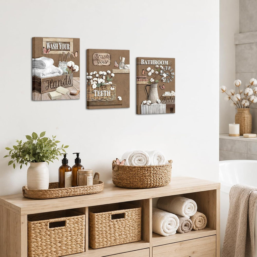 LoveHouse Rustic Bathroom Wall Art Farmhouse Decor Painting(Brown)