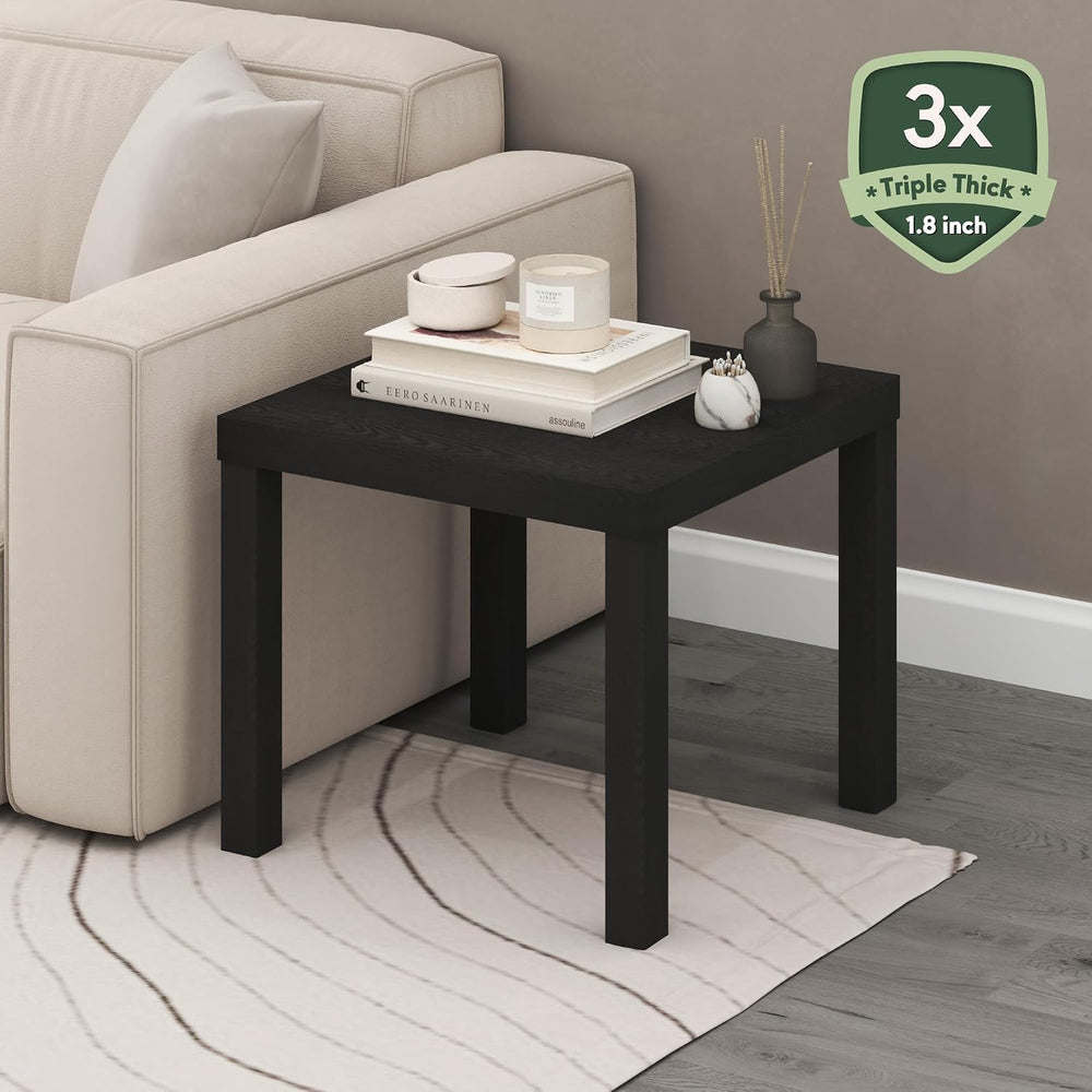 Furinno Classic Toolless Square Side Table, 1.8" Thick Tabletop, Black