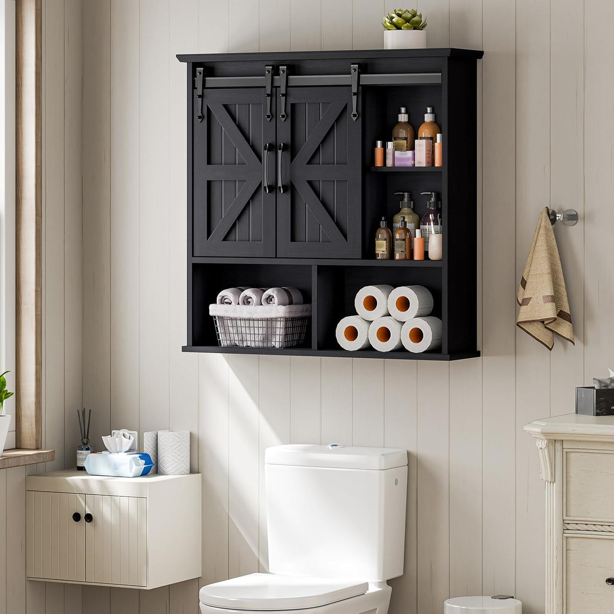 Vabches Bathroom Wall Cabinet, Farmhouse Medicine Cabinet, Black