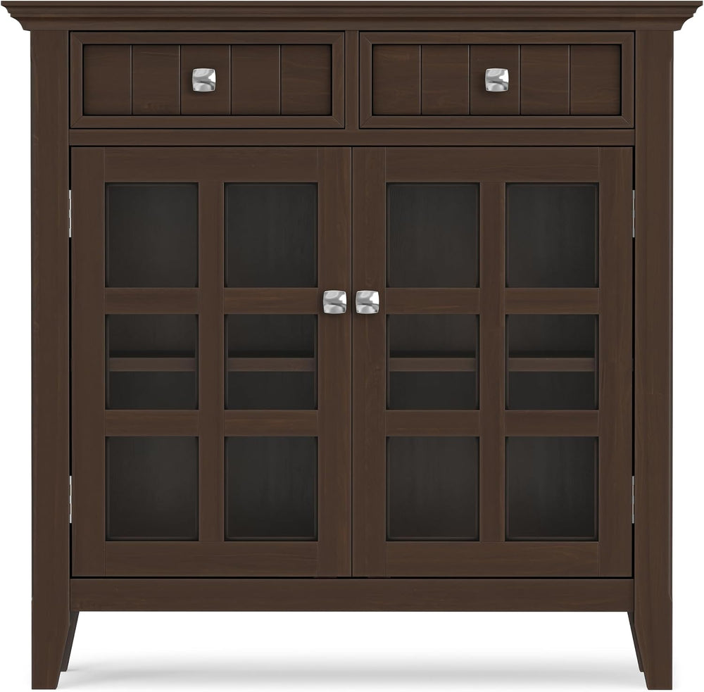 SIMPLIHOME Acadian 36" Wide Solid Wood Cabinet in Natural Aged Brown
