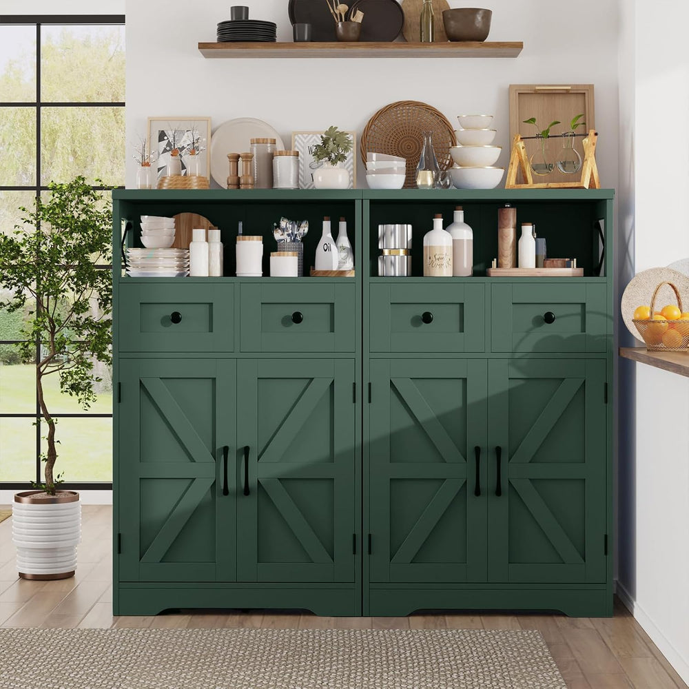 Farmhouse Storage Cabinet with Drawers, Small Kitchen Pantry Cabinet, Green