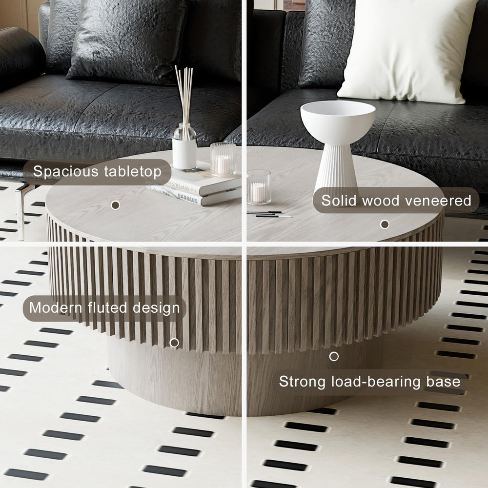 Round Coffee Table with Storage, Modern Wooden Coffee Table