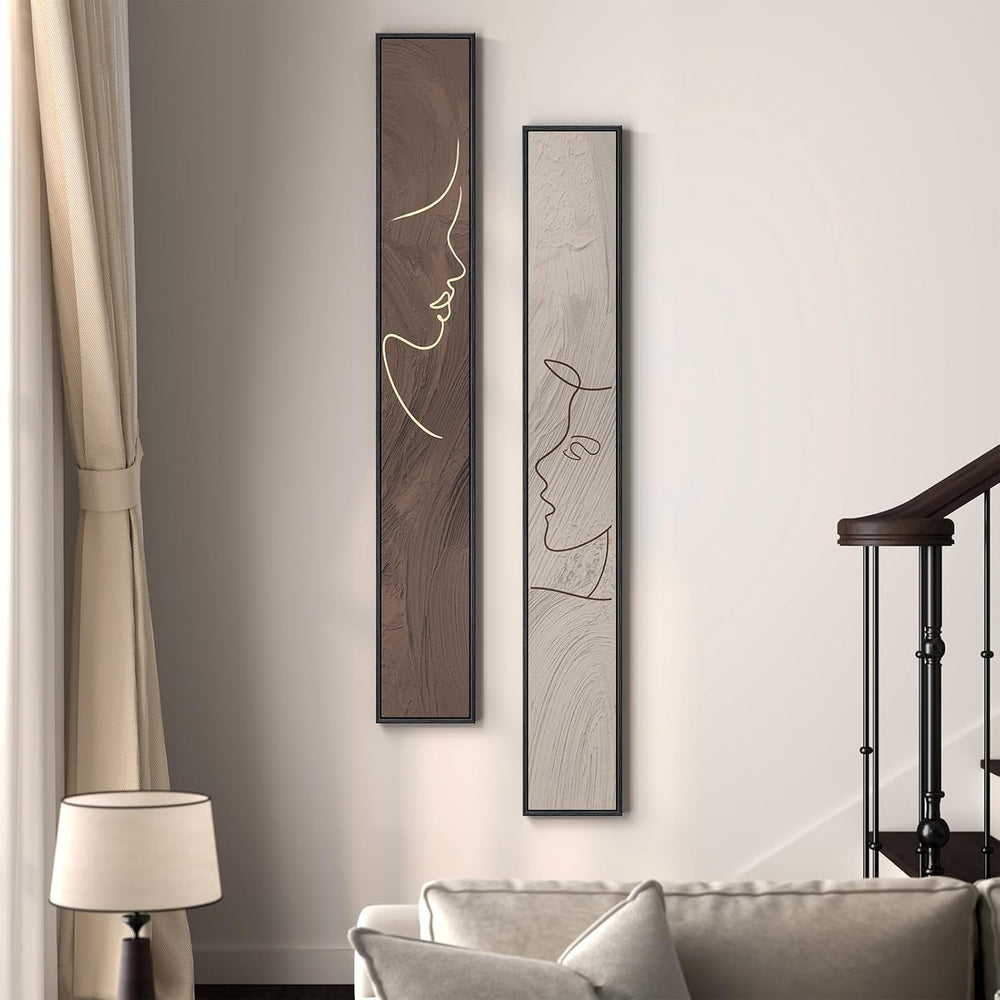 Large Framed Brown Beige Abstract Vertical Wall Art for Hallway, 2 Piece