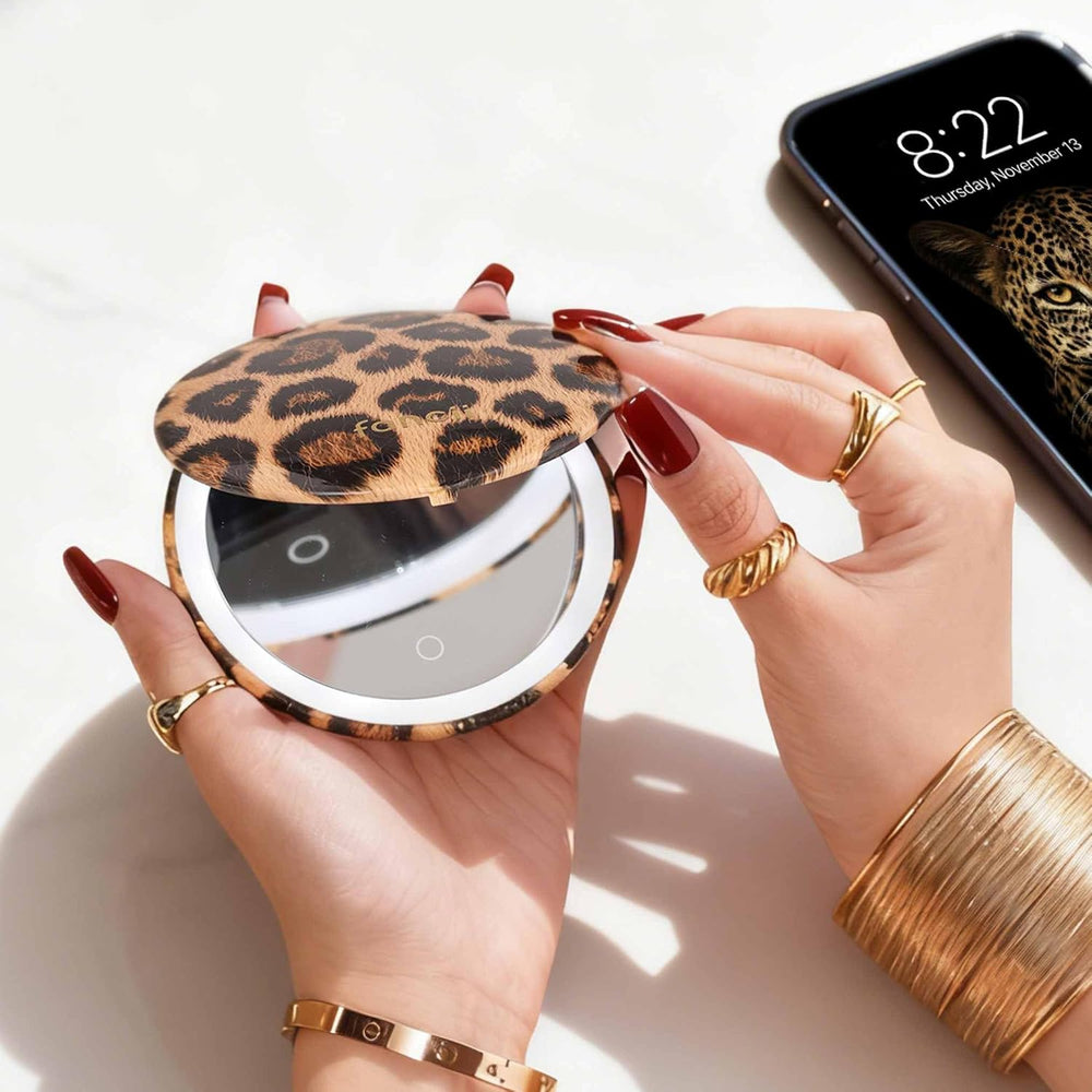 Fancii Mini Taylor Compact Magnifying Mirror with LED Light, 10x/1x, Recharge...