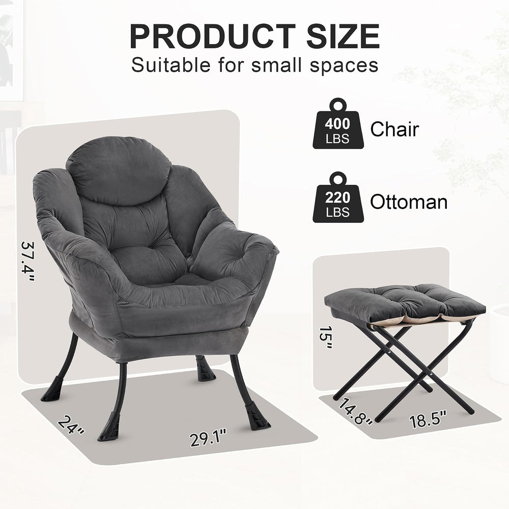 Zedachica Lazy Chair with Ottoman, Lounge Reading Chair for Adults, Modern Up...