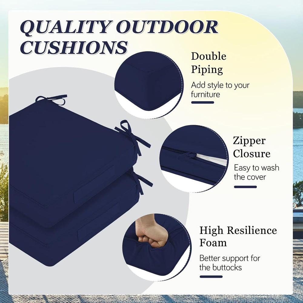 Outdoor Chair Cushions, Removable Covers, Navy, 19 x 19