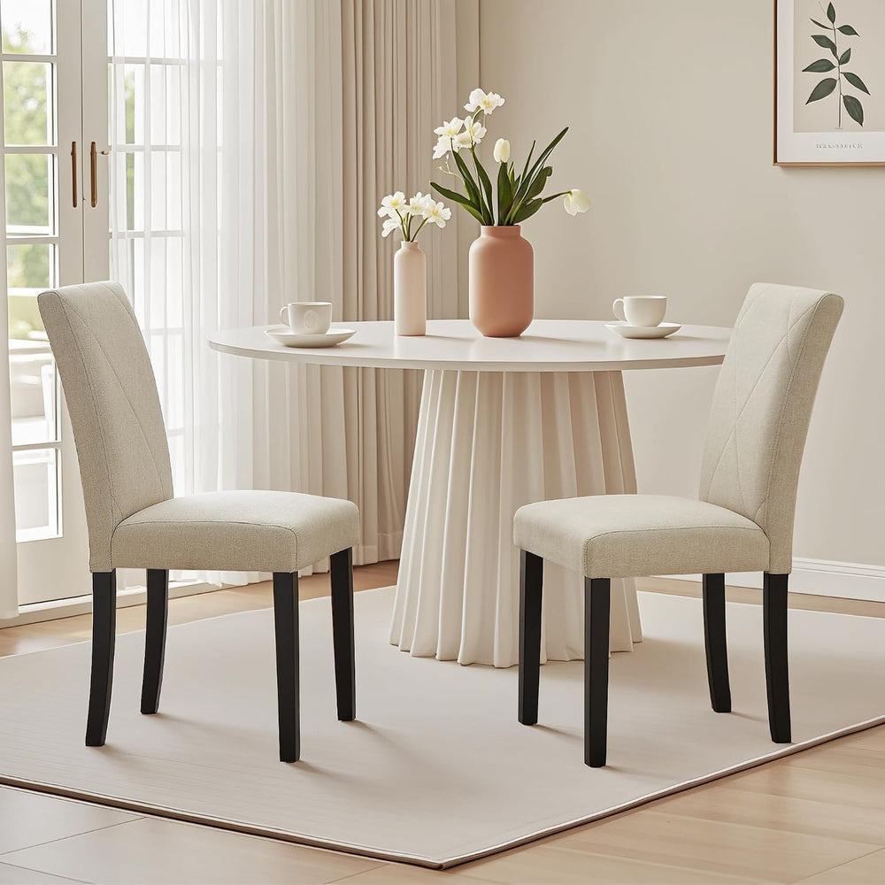 VECELO Upholstered Dining Chairs Set of 4, Modern Fabric and Solid Wood Legs ...