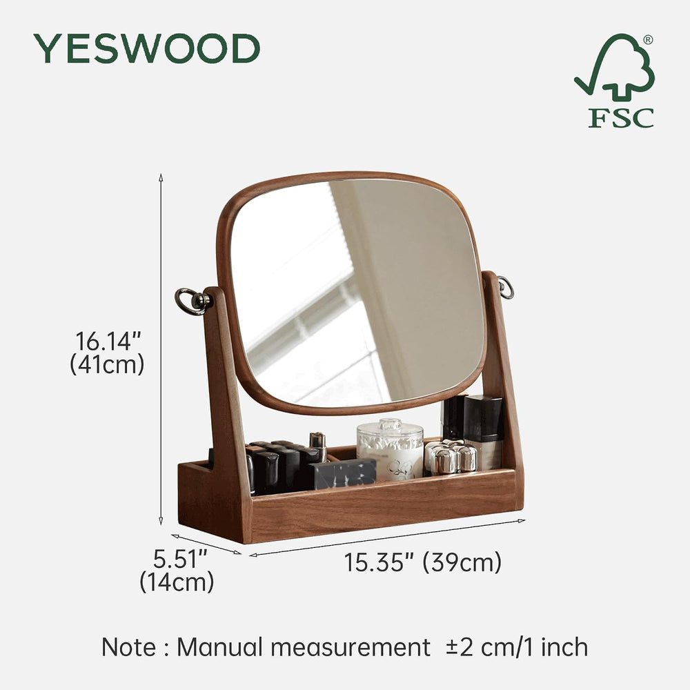 YESWOOD Vanity Makeup Mirror Tabletop with North America Black Walnut Stand, ...