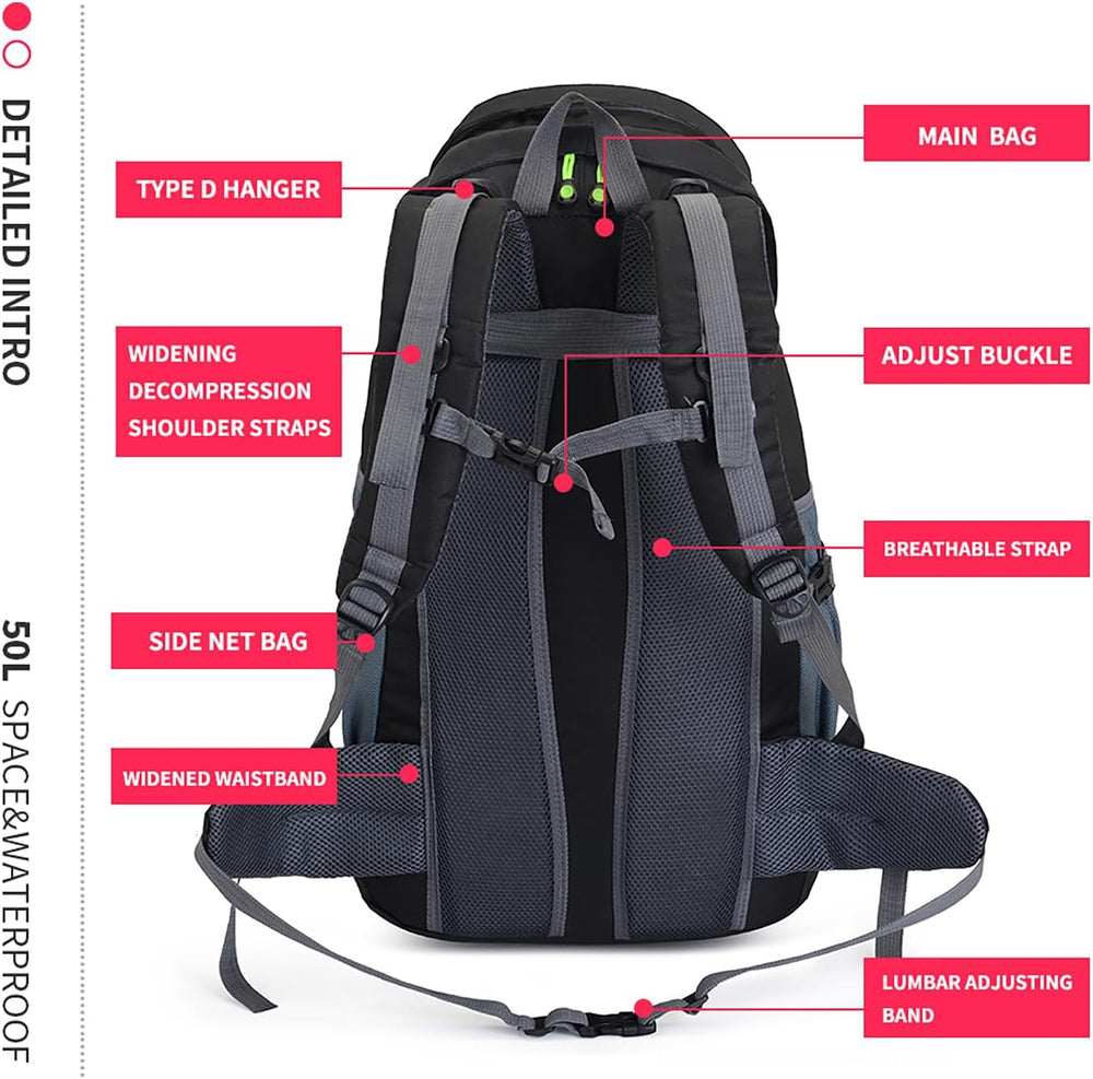 Bseash 50L Hiking Backpack, Water Resistant Lightweight Outdoor Sport Daypack...
