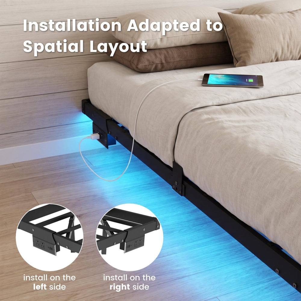 Liians Queen Floating Bed Frame with Smart LED Lights, USB Charging Station