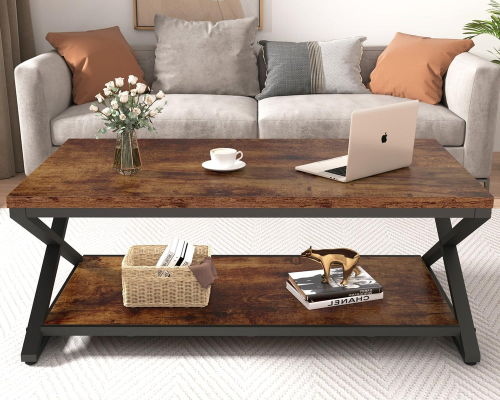 HSH 47" Rectangle Coffee Table with Storage for Living Room, Rustic Brown