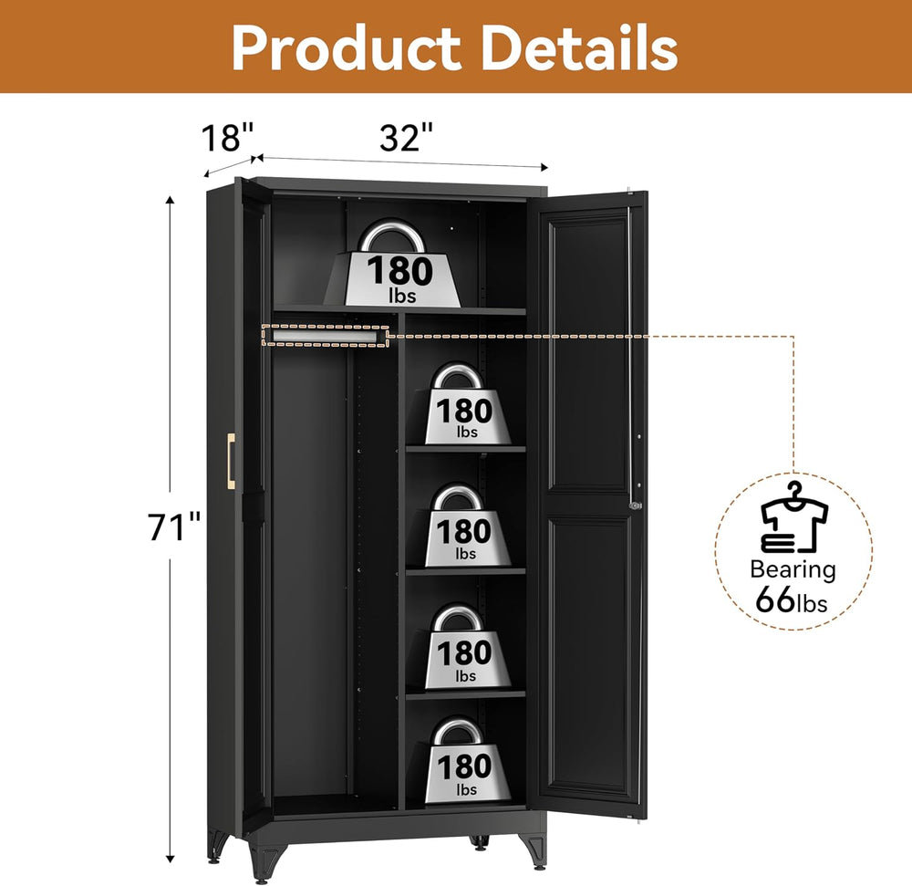 Polup 71" Tall Metal Armoire Wardrobe Closet with Lock