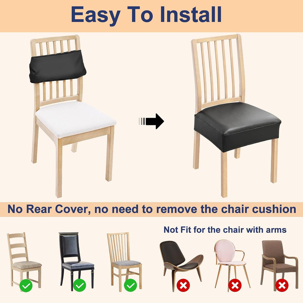Smiry Waterproof Pu Leather Seat Covers for Dining Room Chairs Set of 4