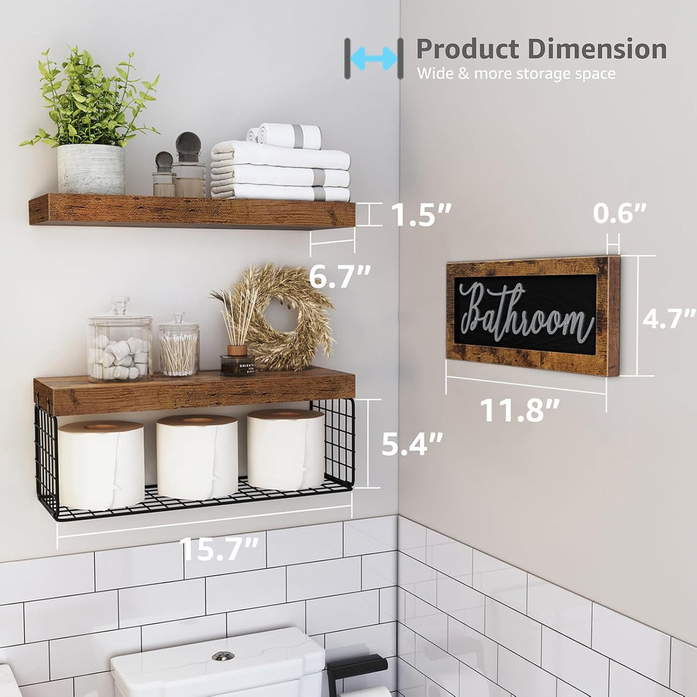 QEEIG ‎Bathroom Shelves with Decor Sign (Brown, 15.7")