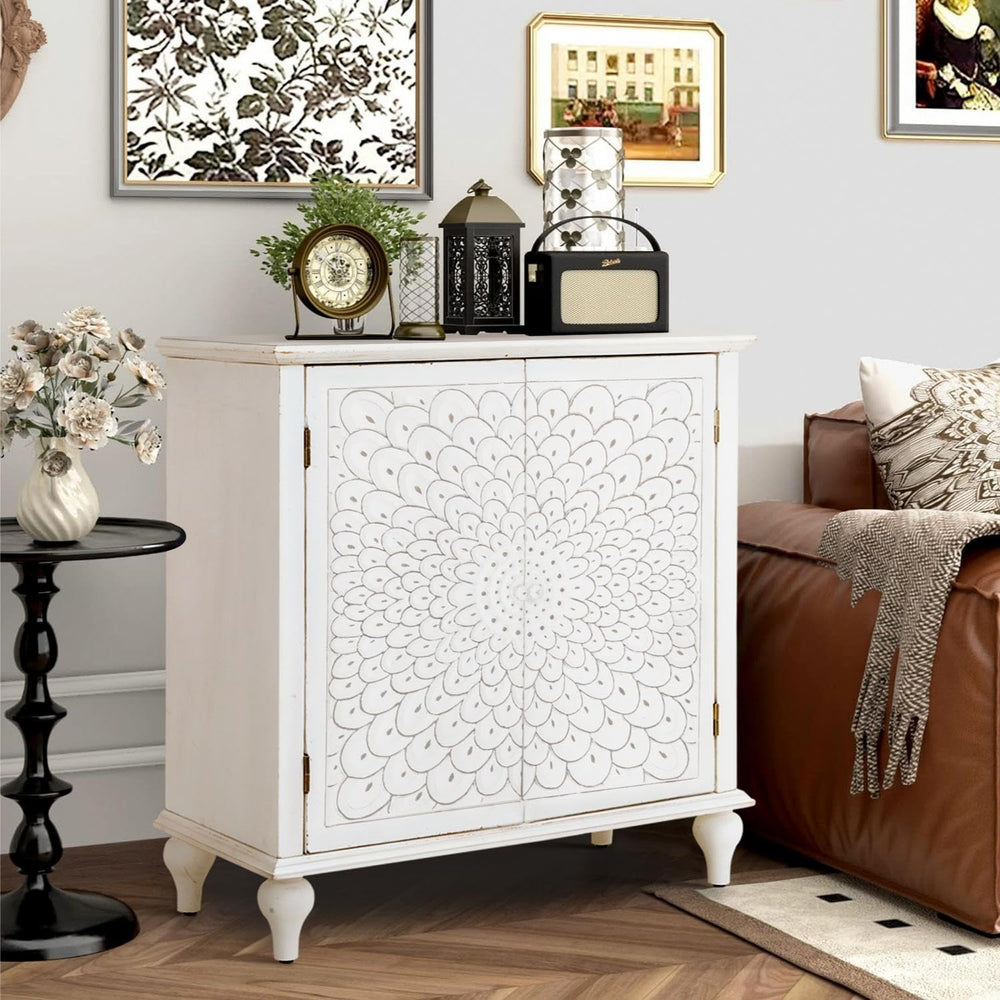 MFSTUDIO Accent Cabinet with Doors, Carved Entryway Cabinet with Storage