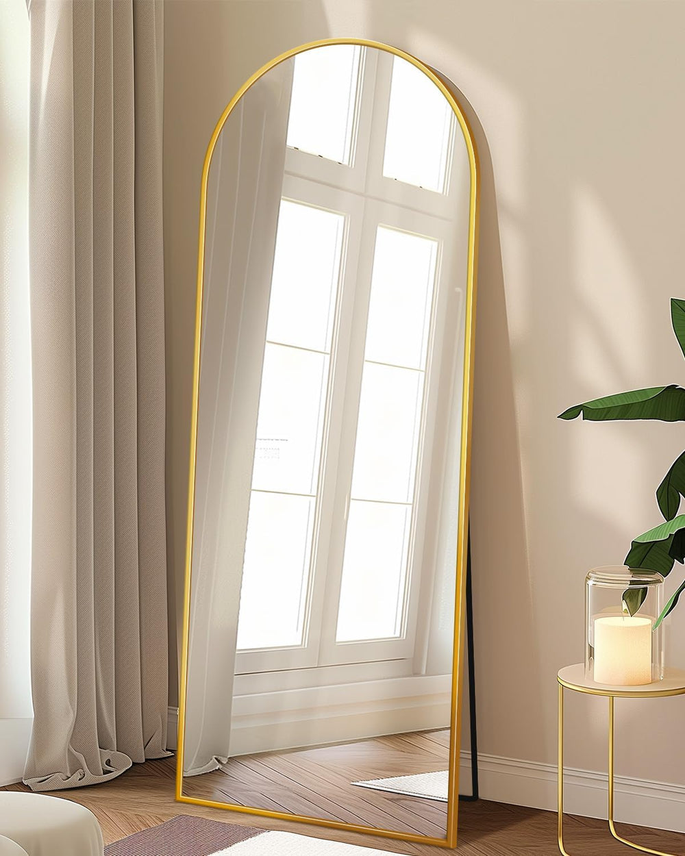 Full Length Mirror, 59"x20" Arched Standing Full Body Mirror,Gold