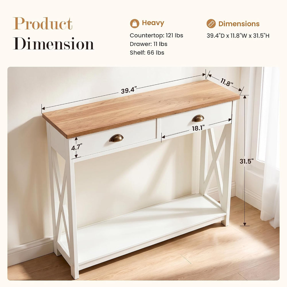 Sophia & William Entryway Table with Drawers, White Narrow Console Table