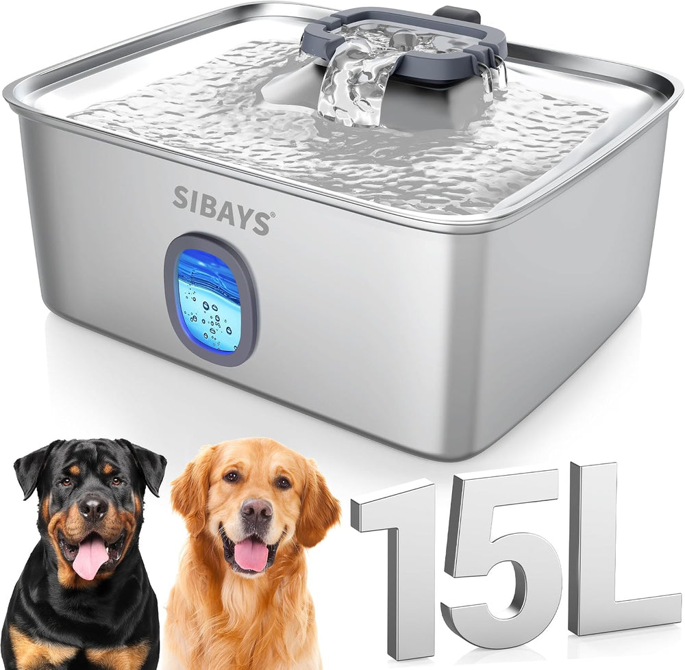 SIBAYS Large Dog Water Fountain, 4Gal/15L Large Capacity Stainless Steel Dog ...