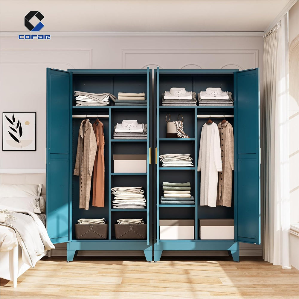 COFaR 71'' Tall Wardrobe Closet with Doors, Metal Bedroom Armoire wit...
