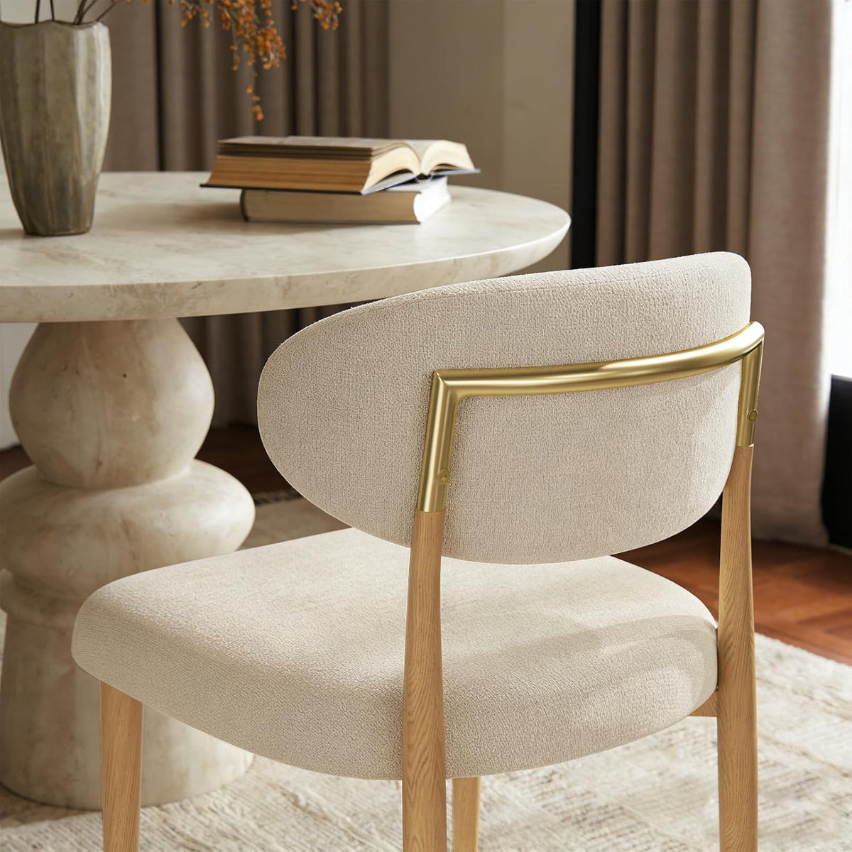 300LBS Dining Chairs Set of 2,Metal Kitchen Chairs,Modern Fabric Upholstered Dining Room Chairs with Ergonomic Curved Backrest for Kitchen Dining Room,Beige